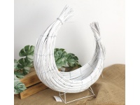 Kosz, osłonka rattanowa na stelażu z drutu KSIĘŻYC 50x42x14 cm - BIAŁY