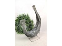 Kosz, osłonka rattanowa na stelażu z drutu KSIĘŻYC 53x30x12 cm SZARY