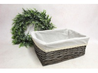 Kosz wiklinowy, rattanowy SZARY wyściełany jasnym materiałem 42x30x15 cm