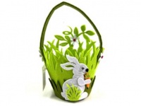Koszyk filcowy wielkanocny ZAJĄC Z MARCHEWKĄ 21 cm (z rączką) 14x8 cm ZIELONY