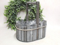 Koszyk, osłonka drewniana z rączką OWALNA 30x28x19 cm SZARA