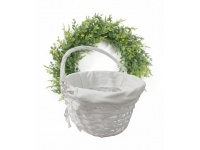 Koszyk wikliniowy okrągły biały, wyściełany materiałem białym 23x21x13 cm