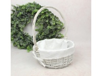 Koszyk wiklinowy okrągły wyściełany materiałem BIAŁY - 1 SZT