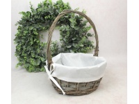 Koszyk wiklinowy okrągły wyściełany materiałem SZARY - 1 SZT