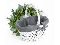 Koszyk wiklinowy owalny wyściełany szarym materiałem BIAŁY - 1 SZT