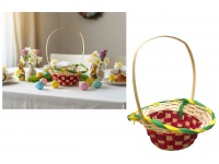 Koszyk z pałąkiem WIELOKOLOROWY pleciony z kołnierzem ala kapelusz 28x23x7 cm