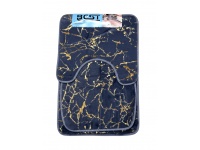 DYWANIK Kpl łazienkowy (60x40 cm) + DYWANIK + POKROWIEC na deskę złoty MARMUREK 3 el. NIEBIESKI