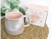 Kubek ceramiczny 9,5x9x8 cm w pudełku PERŁOWY różowo-szary