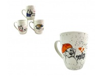 Kubek ceramiczny BIAŁY NAKRAPIANY z wzorem PIES 11x8,5x6 cm 350ml
