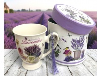 Kubek ceramiczny w okrągłym pudełku 12x12 cm LAWENDA 11x8,5 cm 300 ml