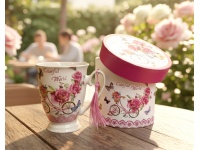 Kubek ceramiczny w okrągłym pudełku 12x12 cm ROWER 11x8,5 cm 300 ml