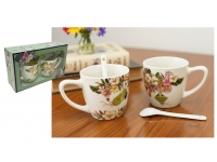 Kubek ceramiczny z łyżeczką KWIATY 350 ml kpl 4 el.