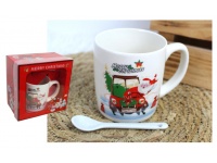 Kubek ceramiczny z łyżką ŚWIĄTECZNY w kartoniku 14x14x8,5 cm MIX WZORÓW