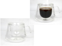 Kubek szklanka 180 ml z uchem PODWÓJNA ŚCIANKA 10x8 cm - 1 szt (II GATUNEK)