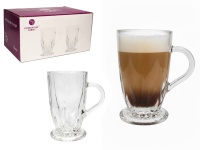 Kubek szklanka 270 ml z uchem, nóżką, tłoczony wzór LIŚCIE 12x7,5 cm - 1 szt