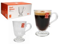 Kubek szklanka  315 ml z uchem, nóżką, tłoczony wzór KROPKI 12x9 cm - 1 szt