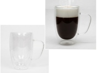 Kubek szklanka 490 ml z uchem PODWÓJNA ŚCIANKA 14x8,5 cm - 1 szt (II GATUNEK)