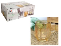 Kubek, szklanka 300 ml nieregularny kształt, tłoczona w kropki 9,5x7,5 cm w kolorze Bursztynu - 1 szt