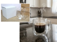 Kubek szklanka z uchem 310 ml PODWÓJNA ŚCIANKA 11x9 cm