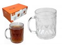 Kubek szklanka z uchem romby 10x8 cm 330 ml kpl. 6 szt