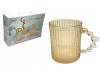 Kubek szklanka z uchem w kolorze BURSZTYNU 300 ml 9x8 cm kpl. 6 szt
