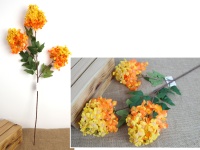 Kwiat HORTENSJA wys. 90 cm, 3 ramienna (3 kwiaty 14x14 cm) POMARAŃCZOWO-ŻÓŁTY
