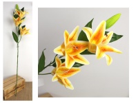 Kwiat LILIA wys. 102 cm (3 kwiaty silikonowe 16x10 cm, pąk) - ŻÓŁTO POMARAŃCZOWY