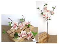 Kwiat MAGNOLIA wys. 80 cm, 3 ramienny (kwiat silikonowy 11x3,5 cm) - RÓŻOWO-BIAŁY