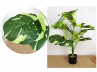 Kwiat MONSTERA silikonowa w plastikowej doniczce wys.75 cm 15 łodyg ZIELONA cieniowana