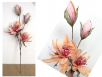 Kwiat piankowy MAGNOLIA wys. 87 cm (2 kwiaty 24x13 cm, 2 pąki 14x7 cm) RÓŻOWO-POMARAŃCZOWY