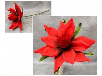Kwiat piankowy MAGNOLIA z zielonymi listkami wys. 80 (kwiat 35 cm) CZERWONY