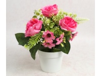 Kwiat PIWONIA w białej doniczce wys. 22 cm (kwiat 6x3 cm) RÓŻOWA