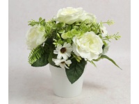 Kwiat PIWONIA w białej doniczce wys. 22 cm (kwiat 6x3 cm) BIAŁA