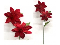 Kwiat POINSECJA welurowa, Gwiazda Betlejemska wys. 68 cm (2 kwiaty 20x4 cm) CZERWONA