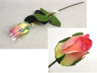 Kwiat pojedynczy RÓŻA REAL TOUCH - jak żywa wys. 44 cm (kwiat 6x5 cm) ŻÓŁTO RÓŻOWA