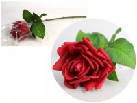 Kwiat RÓŻA pojedyncza REAL TOUCH - jak żywa wys. 43 cm (główka 10x6 cm) CZERWONA