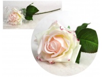 Kwiat RÓŻA pojedyncza REAL TOUCH - jak żywa wys. 43 cm (główka 10x6 cm) BIAŁA z różowym środkiem