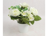 Kwiat RÓŻA w białej doniczce wys. 23 cm (kwiat 7x4 cm) BIAŁA