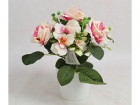 Kwiat RÓŻA w białej doniczce wys. 23 cm (kwiat 7x4 cm) RÓŻOWA cieniowana