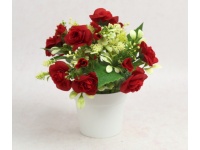 Kwiat RÓŻA w białej doniczce wys. 20 cm (kwiat 5x1,5 cm) CZERWONA