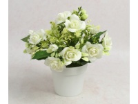 Kwiat RÓŻA w białej doniczce wys. 20 cm (kwiat 5x1,5 cm) BIAŁA