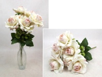 Kwiat RÓŻA wys. 48 cm, 7 łodyg (7 kwiatów 12x6 cm) pastelowa RÓŻOWA