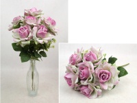 Kwiat RÓŻA wys. 48 cm, 7 łodyg (7 kwiatów 12x6 cm) RÓŻOWAO-ZIELONA