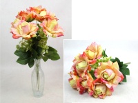 Kwiat RÓŻA wys. 48 cm, 7 łodyg (7 kwiatów 12x6 cm) RÓŻOWO-ŻÓŁTA cieniowana