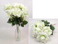 Kwiat RÓŻA wys. 48 cm, 7 łodyg (7 kwiatów 12x6 cm) MLECZNO-RÓŻOWA