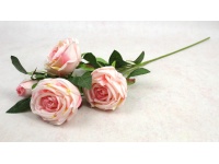 Kwiat RÓŻA wys. 67 cm, 4 ramiona (3 kwiaty 9x5 cm + pąk) jasno RÓŻOWA