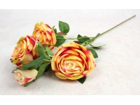 Kwiat RÓŻA wys. 67 cm, 4 ramiona (3 kwiaty 9x5 cm + pąk) POMARAŃCZOWO-RÓŻOWA cieniowana