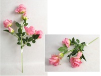 Kwiat RÓŻA wys. 69 cm, 3 ramiona (4 kwiaty 10x8 cm + 2 pąki) RÓŻOWA