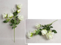 Kwiat RÓŻA wys. 69 cm, 3 ramiona (4 kwiaty 10x8 cm + 2 pąki) BIAŁA