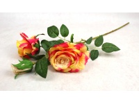 Kwiat RÓŻA wys. 70 cm, 3 ramiona (kwiat 12x7 cm + pąk) RÓŻOWO-POMARAŃCZOWA